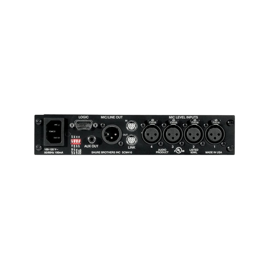 Shure SCM410 Professional 4-Channel Automatic Microphone Mixer for Enhanced Audio Clarity
