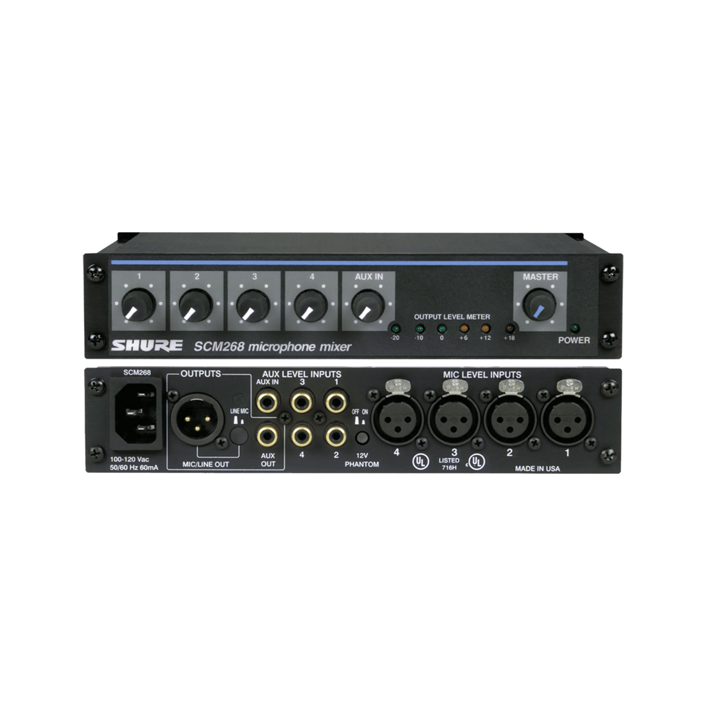 Shure SCM268 Professional 4-Channel Microphone Mixer with Phantom Power & Low-Cut Filter