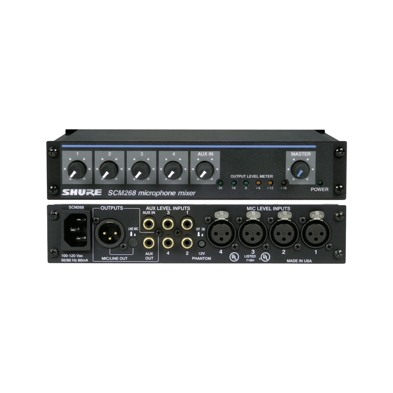 Shure SCM268 Professional 4-Channel Microphone Mixer with Phantom Power & Low-Cut Filter