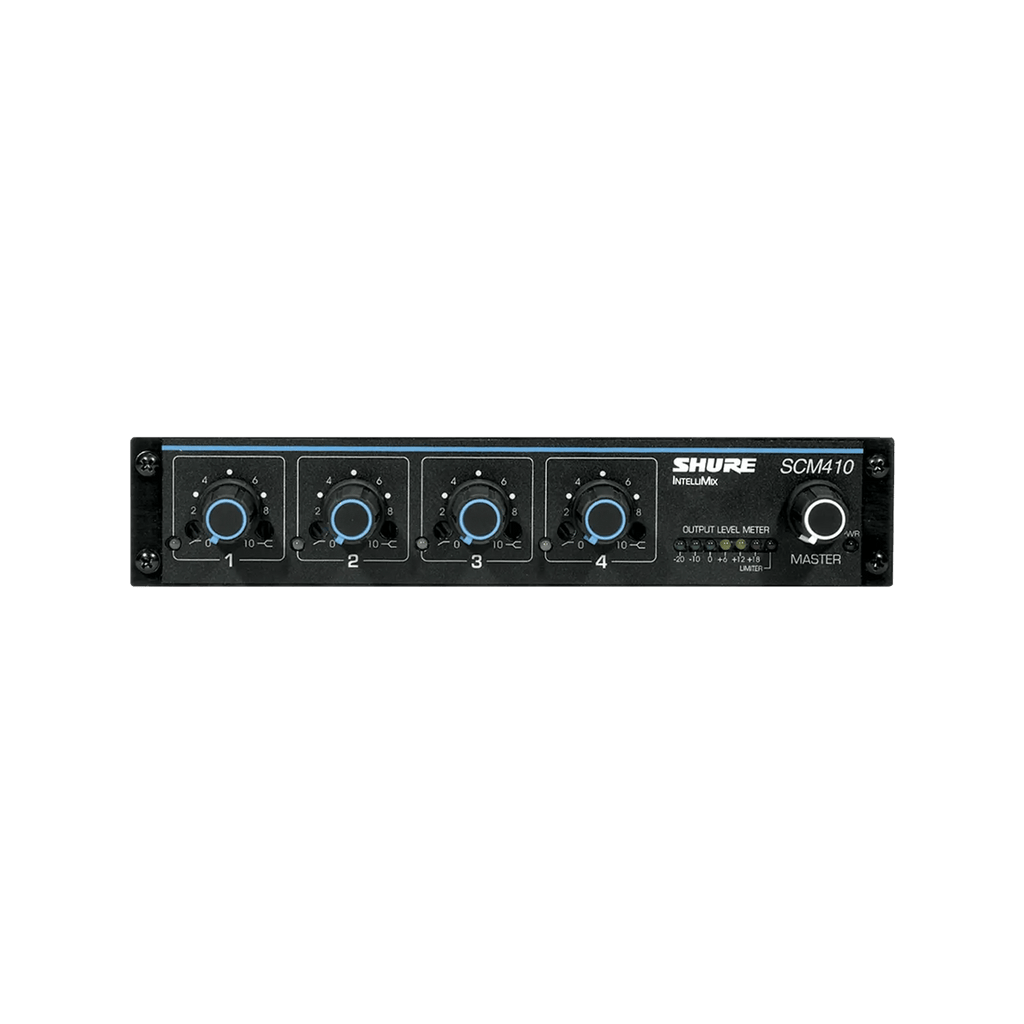 Shure SCM410 Professional 4-Channel Automatic Microphone Mixer for Enhanced Audio Clarity